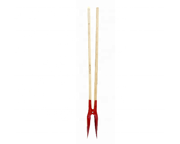Red Post Hole Digger with Long Wooden Handle